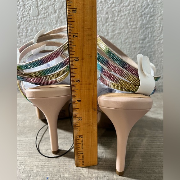 Torrid Lace Up Embroidered Heel Sandal rainbow sparkle rhinestone lace up - Picture 14 of 16